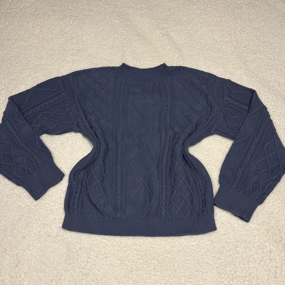 Edikted Navy Blue Cable Knit Crew Neck Sweater